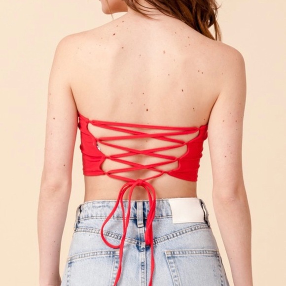 Double Zero Red Strappy Tie Back Tube Top - Picture 2 of 5